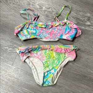 Lilly Pulitzer Mora Girla Pink and Green Kids Bikini top and bottom, Size 6